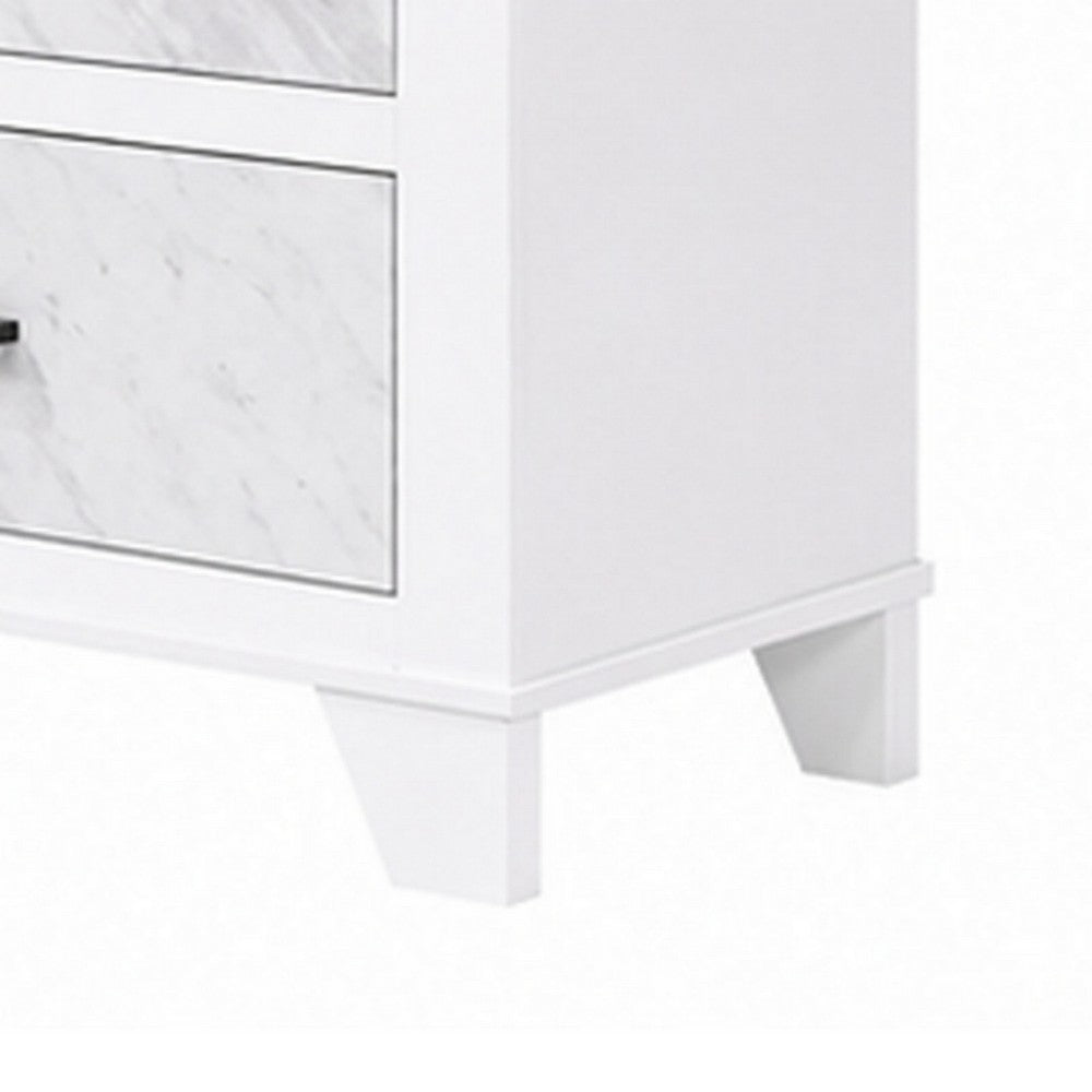 Feza Tall Dresser Chest with 4 Drawers | Faux Marble Accents | White