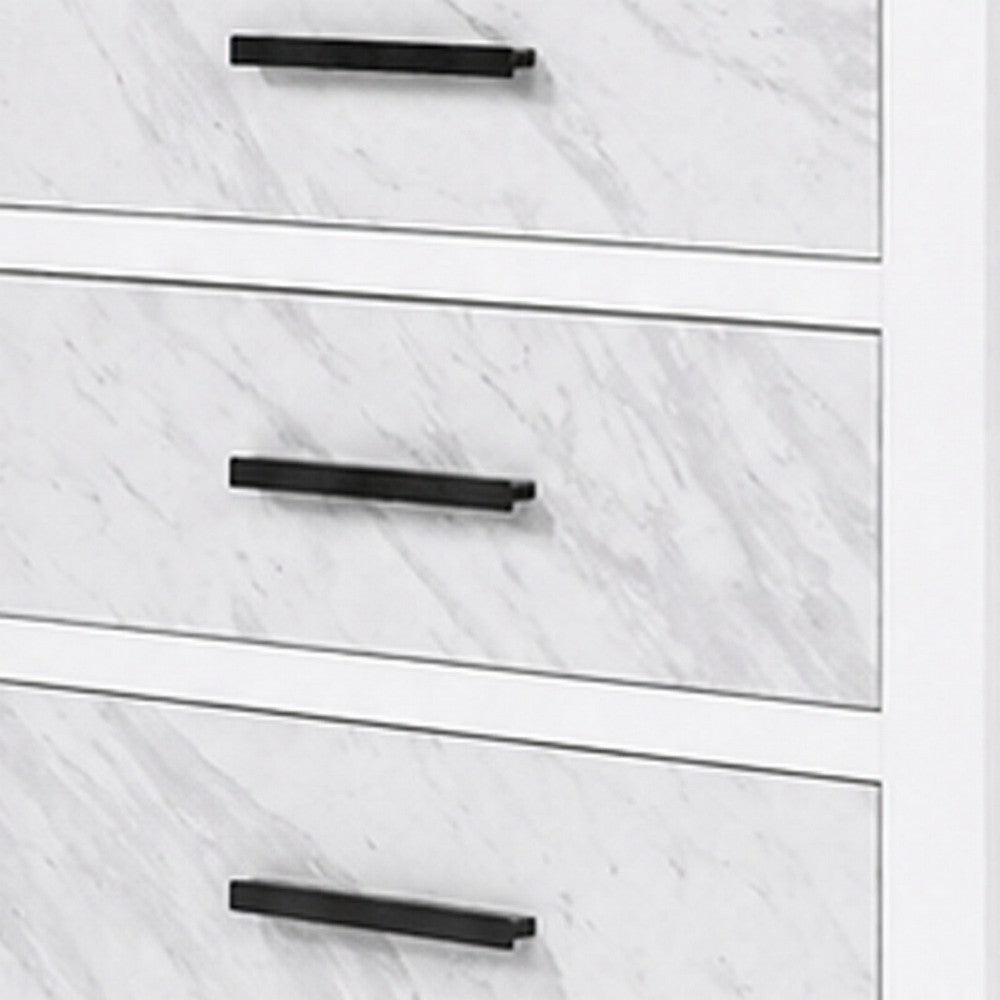 Feza Tall Dresser Chest with 4 Drawers | Faux Marble Accents | White
