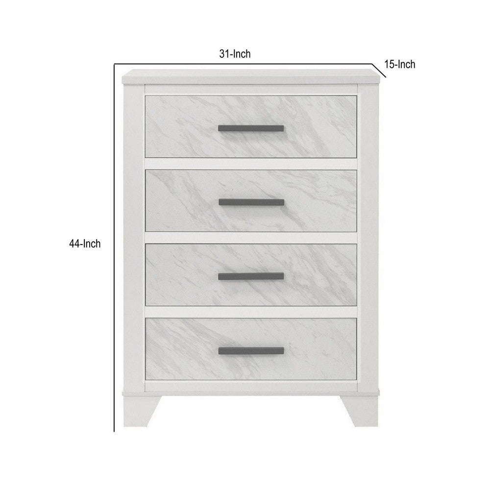 Feza Tall Dresser Chest with 4 Drawers | Faux Marble Accents | White