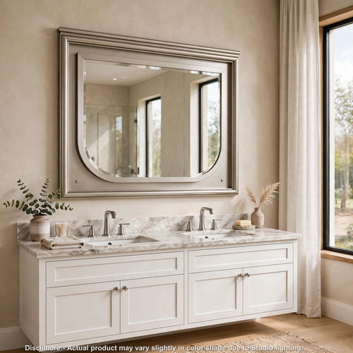 Zema Vanity Mirror with LED | Embossed Panel Detail | Silver | 36x44