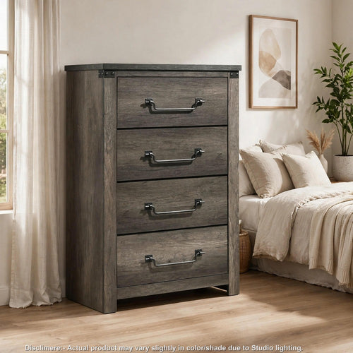 Bry Tall Dresser Chest with 4 Drawers | Metal Handles | Rustic Gray Wood