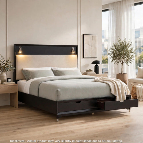 Danvy King Storage Bed | Built-In Bluetooth | LED Fireplace | White Wood