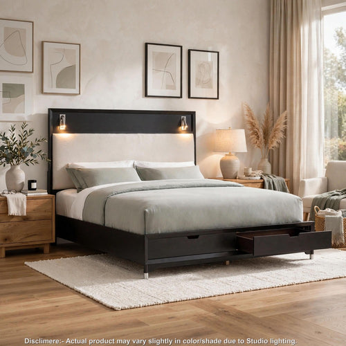 Danvy Queen Storage Bed | Built-In Bluetooth | LED Fireplace | White Wood