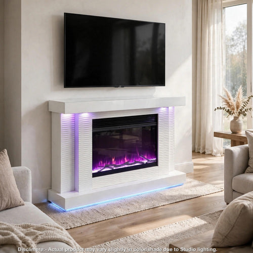Dorry Electric Fireplace with Bluetooth Audio | White Wood | 55"