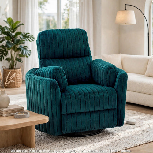 Bela Swivel Glider Power Recliner Chair | Teal Green Channel-Tufted