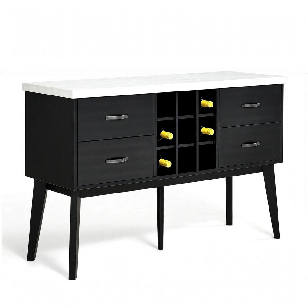 Shaily Sideboard Server, White Marble Top and Wine Storage | Black | 60"
