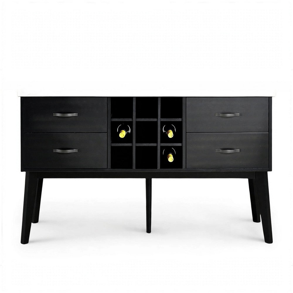 Shaily Sideboard Server, White Marble Top and Wine Storage | Black | 60"