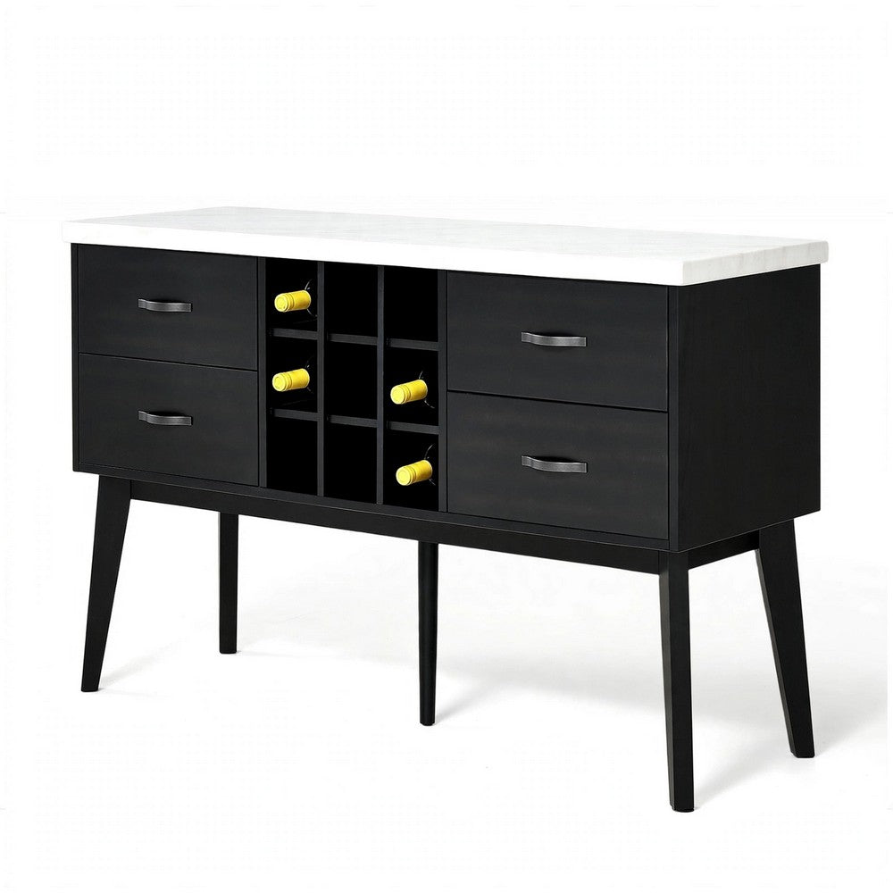 Shaily Sideboard Server, White Marble Top and Wine Storage | Black | 60"