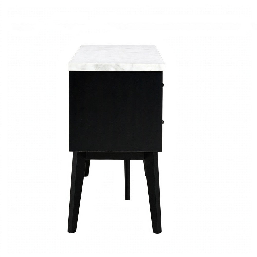 Shaily Sideboard Server, White Marble Top and Wine Storage | Black | 60"