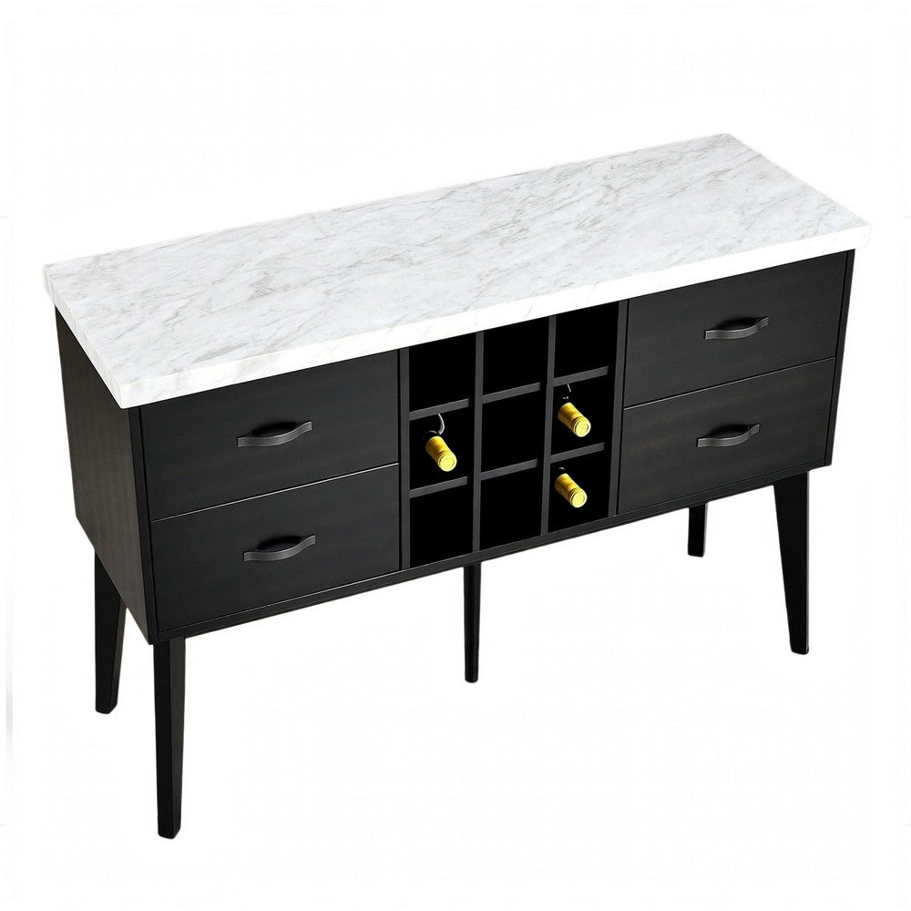 Shaily Sideboard Server, White Marble Top and Wine Storage | Black | 60"