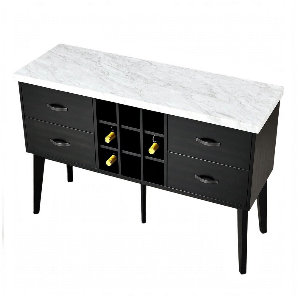 Shaily Sideboard Server, White Marble Top and Wine Storage | Black | 60"