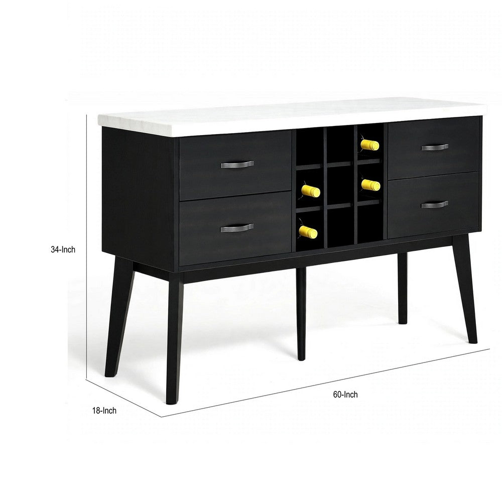 Shaily Sideboard Server, White Marble Top and Wine Storage | Black | 60"