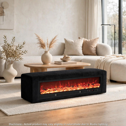 Elna Bench with Visual Wood Log Fireplace | Audio and Remote Control | Black