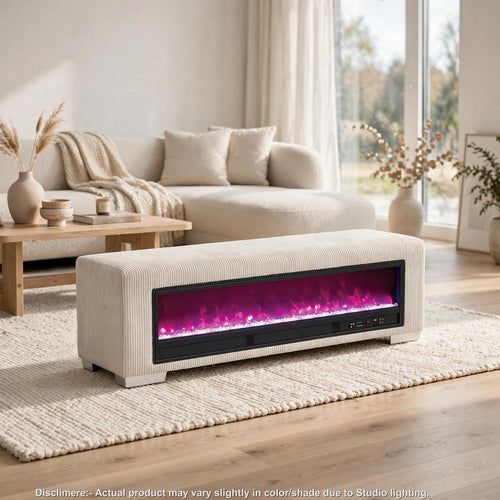 Elna Bench with Visual Crystal Fireplace | Audio and Remote Control | Beige