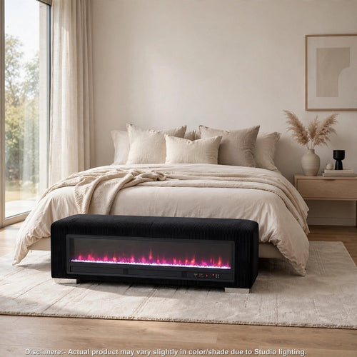Elna Bench with Visual Crystal Fireplace | Audio and Remote Control | Black