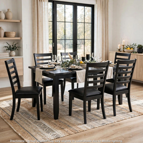 Naaya 7pc Dining Table Set with 6 Faux Leather Chairs | Gray Faux Marble