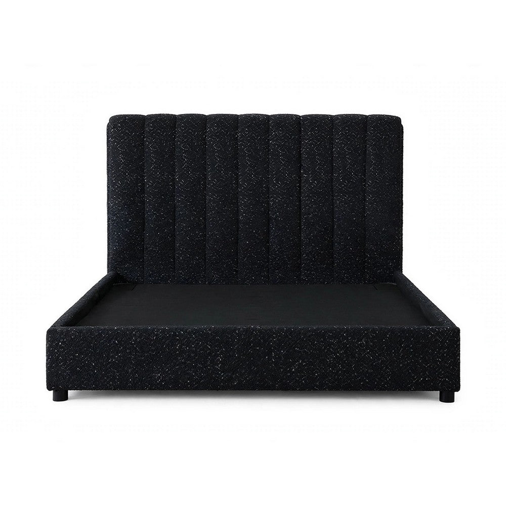 Soru King Size Bed | Vertical Channel Tufted | Black Boucle Upholstery