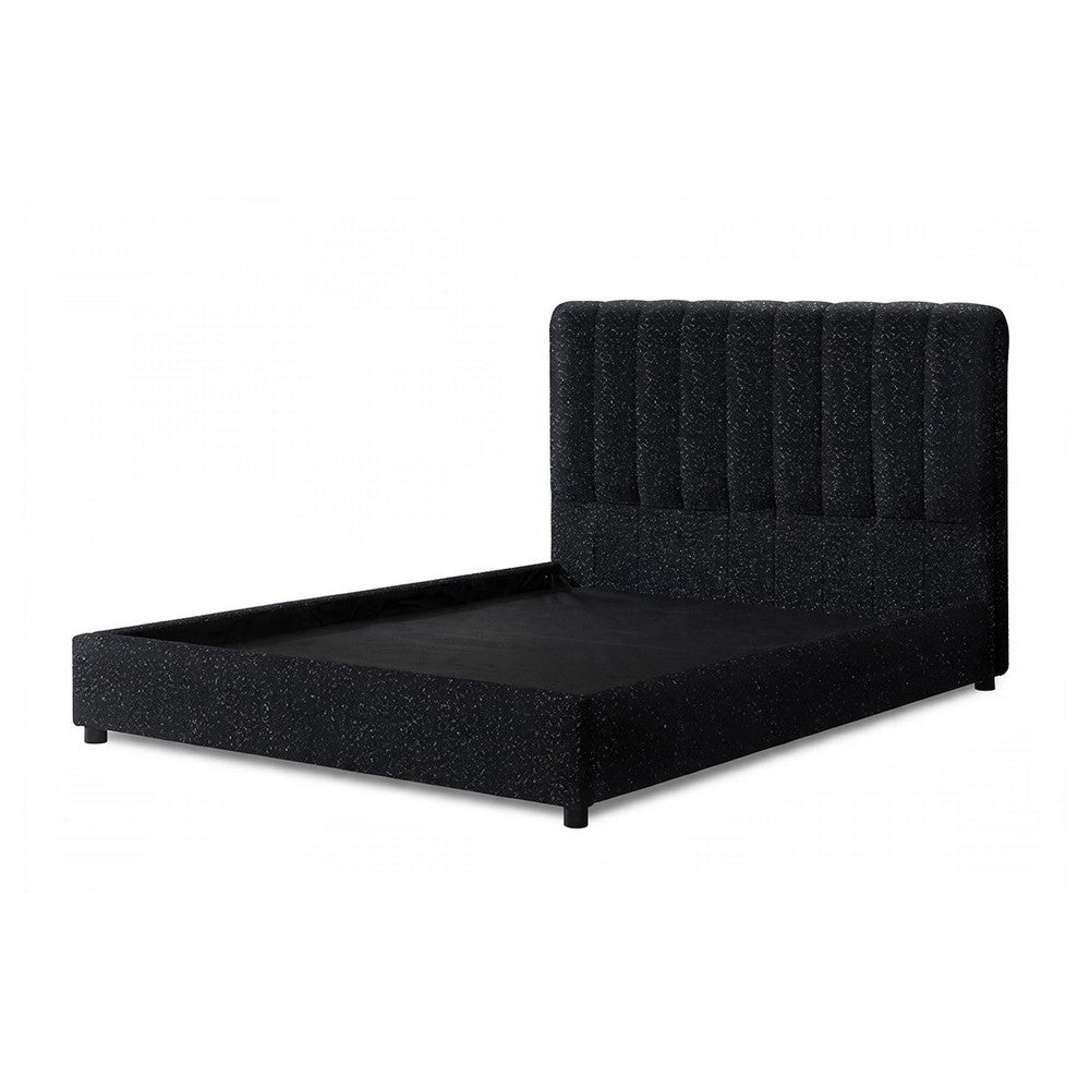 Soru King Size Bed | Vertical Channel Tufted | Black Boucle Upholstery