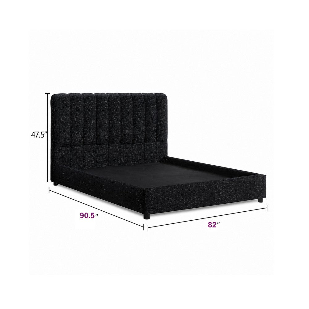 Soru King Size Bed | Vertical Channel Tufted | Black Boucle Upholstery