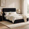 Soru King Size Bed | Vertical Channel Tufted | Black Boucle Upholstery