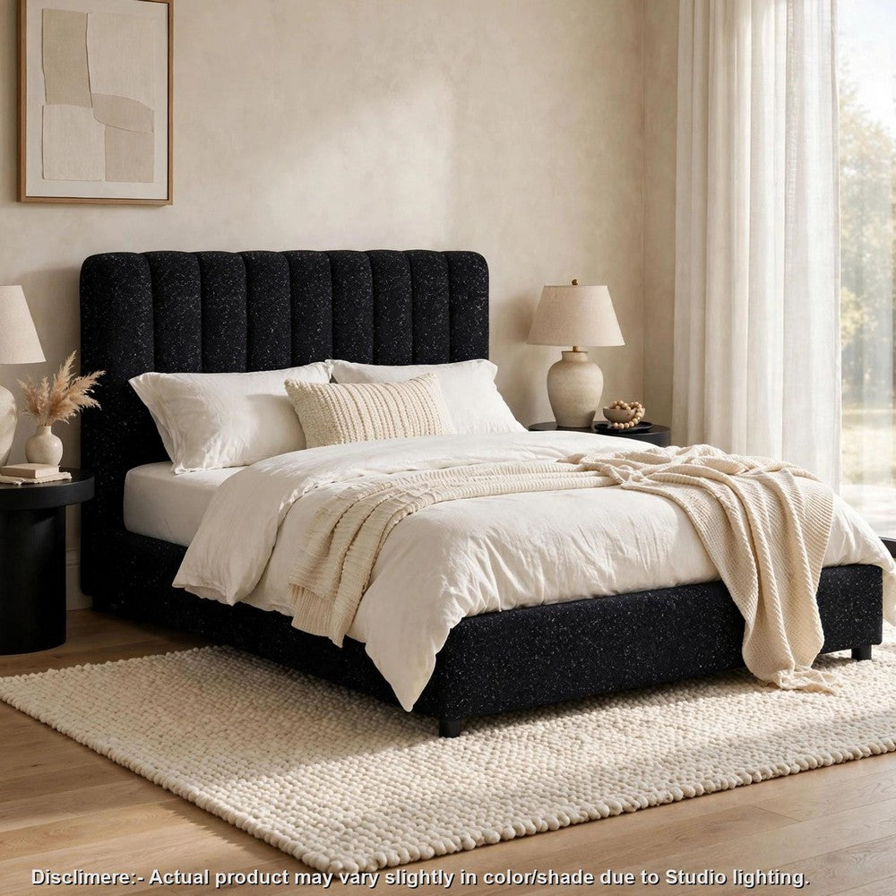 Soru King Size Bed | Vertical Channel Tufted | Black Boucle Upholstery