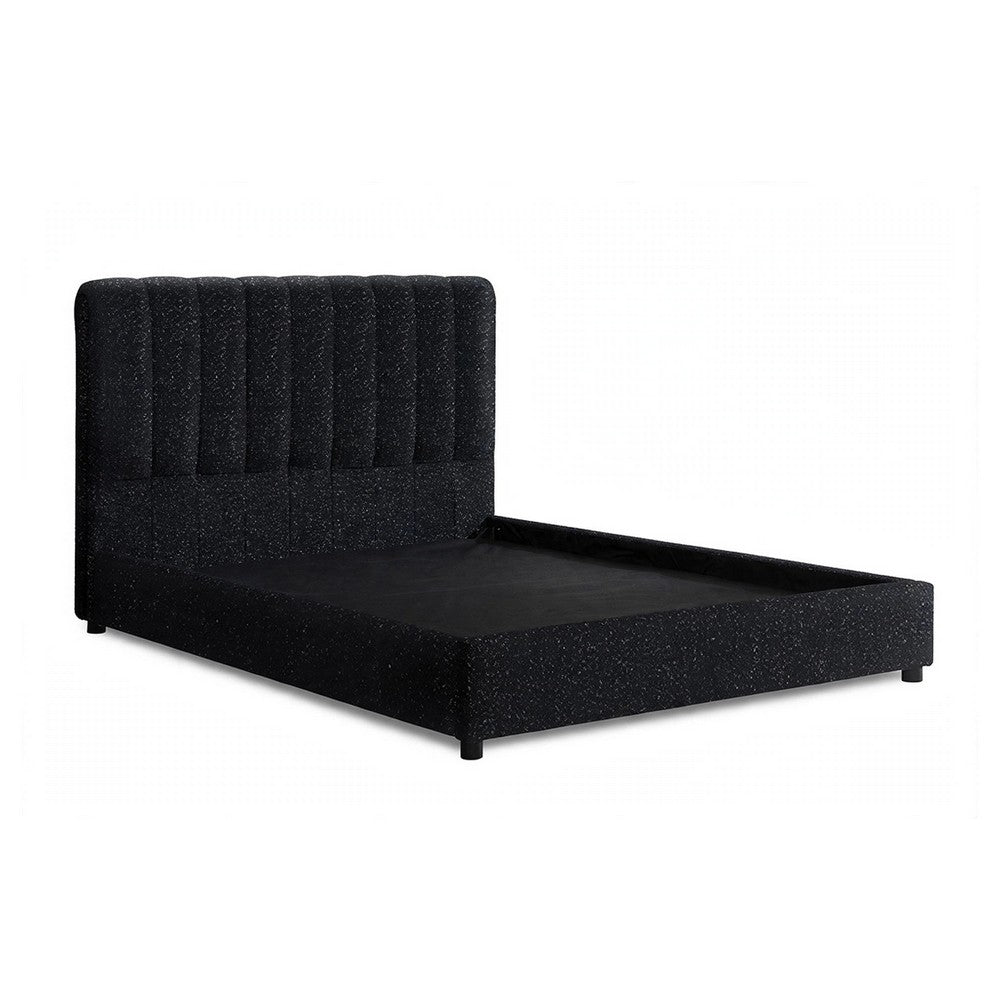 Soru Full Size Bed | Vertical Channel Tufted | Black Boucle Upholstery