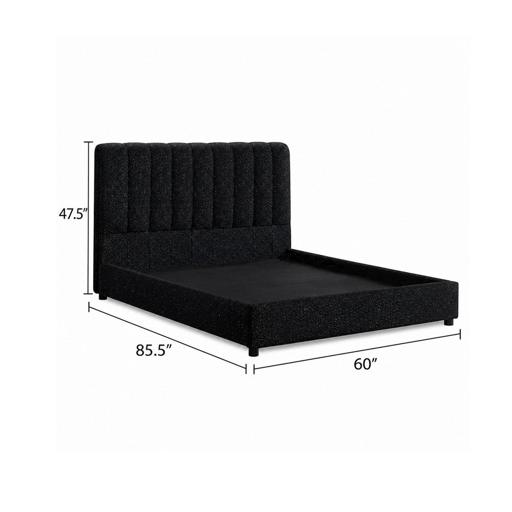 Soru Full Size Bed | Vertical Channel Tufted | Black Boucle Upholstery