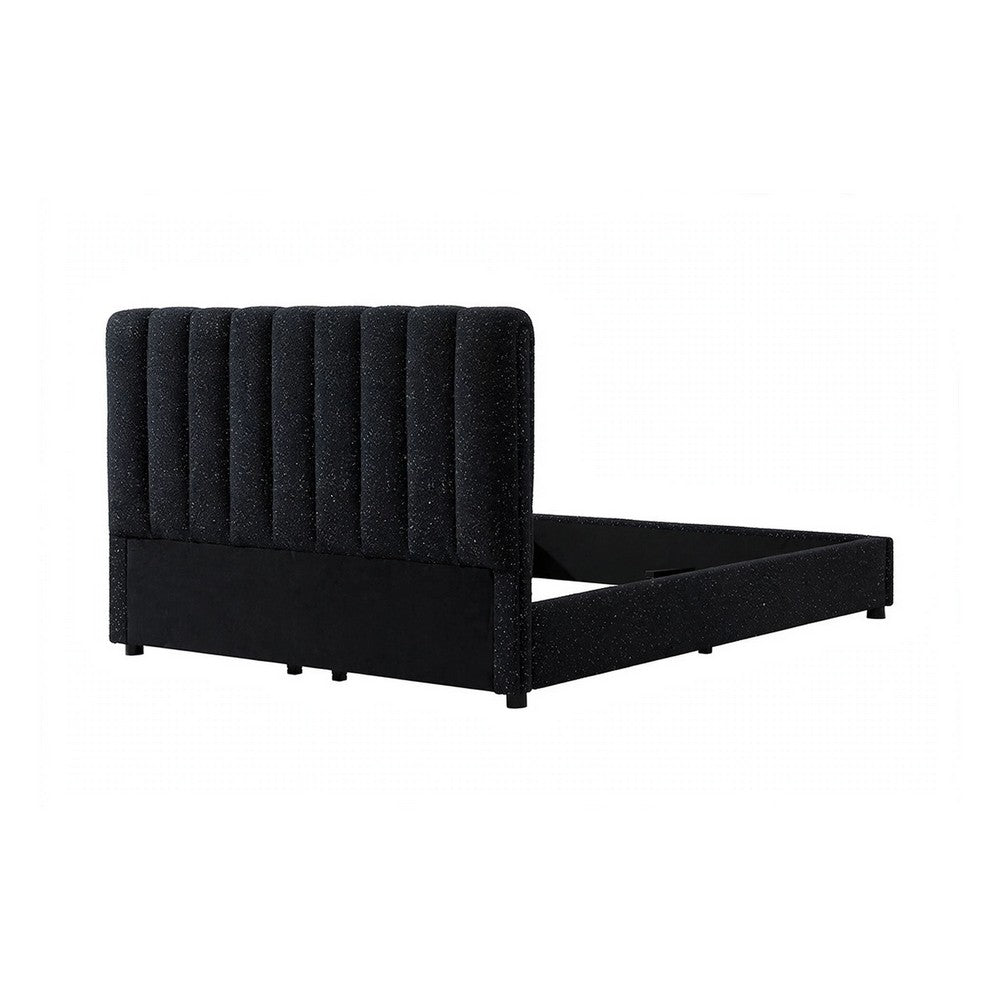 Soru Queen Size Bed | Vertical Channel Tufted | Black Boucle Upholstery