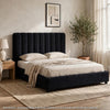 Soru Queen Size Bed | Vertical Channel Tufted | Black Boucle Upholstery