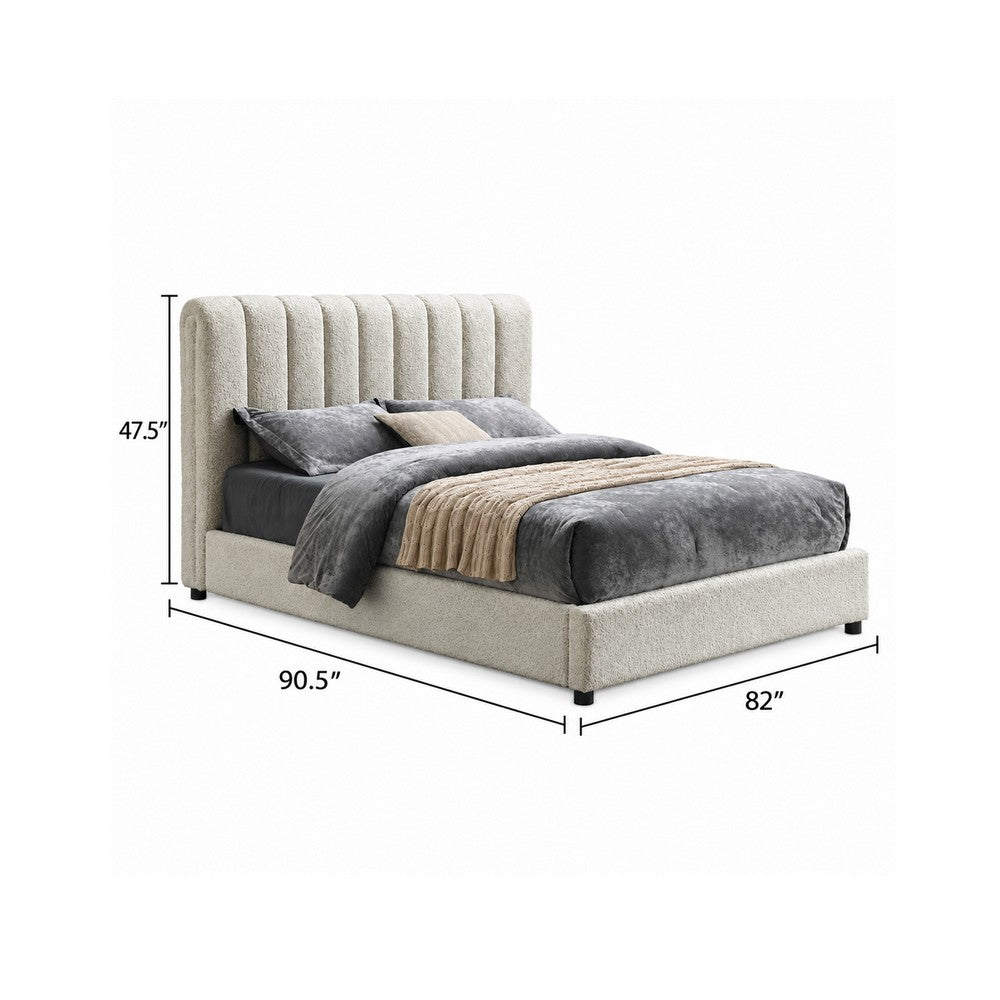 Soru King Size Bed | Vertical Channel Tufted | White Boucle Upholstery