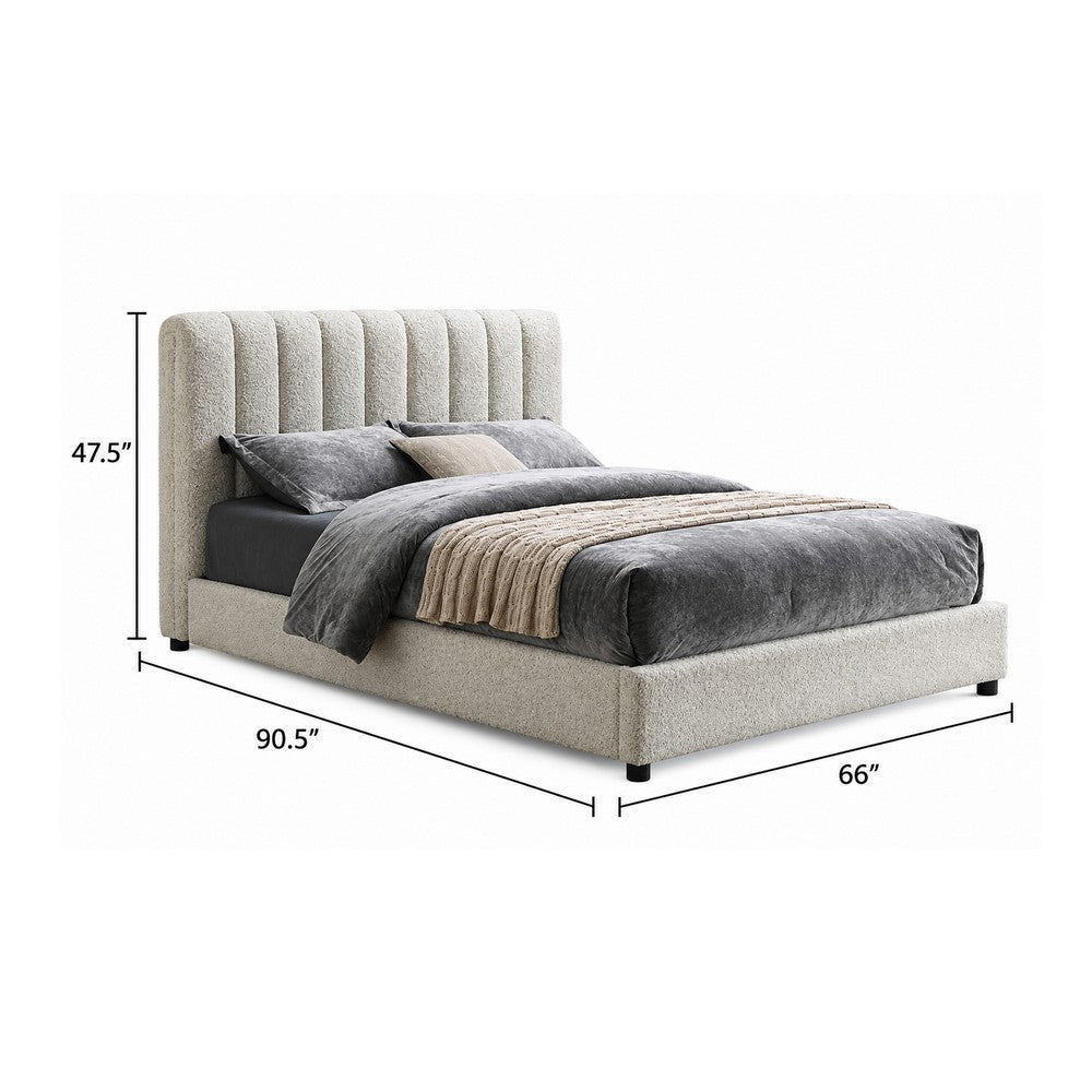 Soru Queen Size Bed | Vertical Channel Tufted | White Boucle Upholstery
