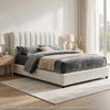Soru Queen Size Bed | Vertical Channel Tufted | White Boucle Upholstery