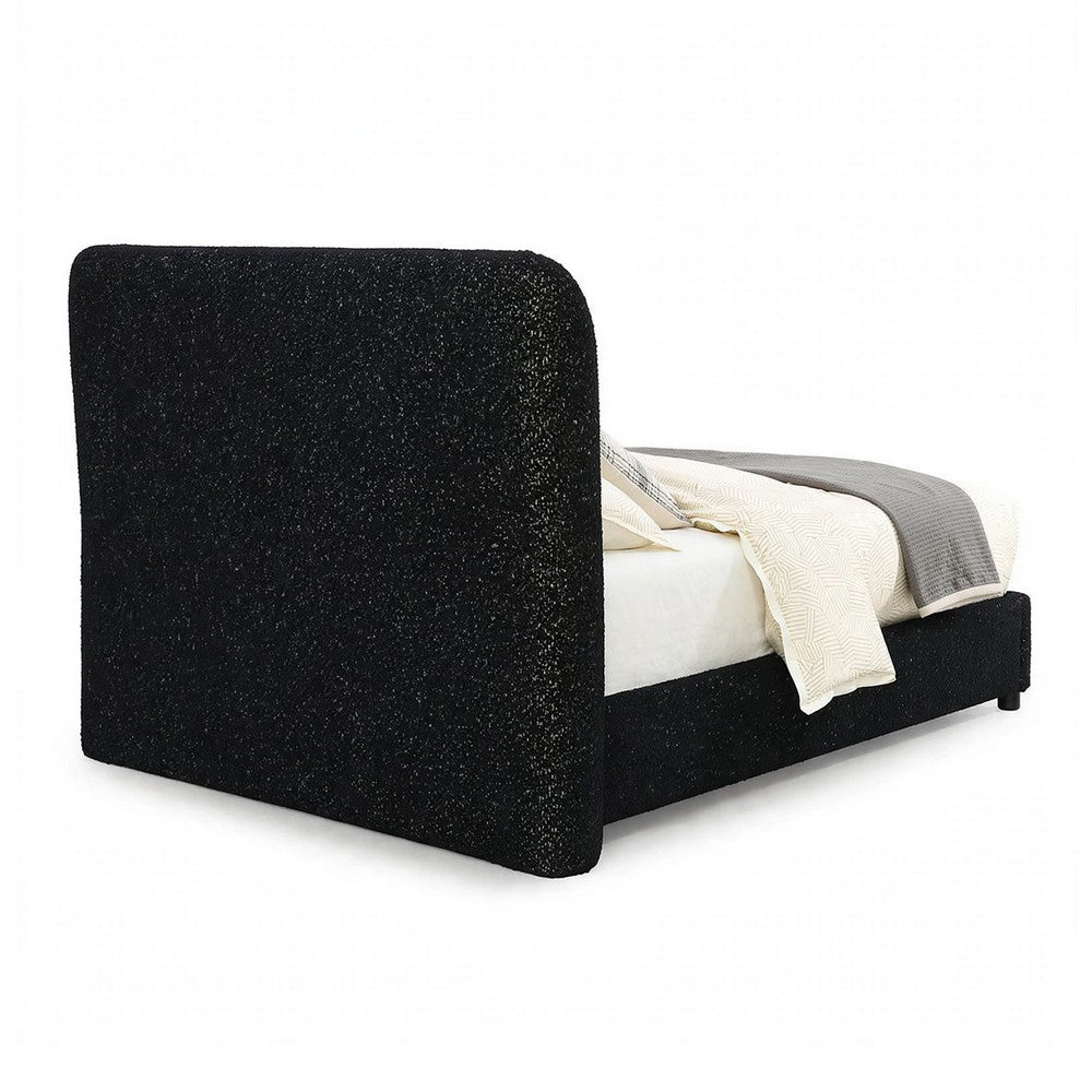 Inya King Size Bed | Shelter Padded Headboard | Black Boucle Upholstery