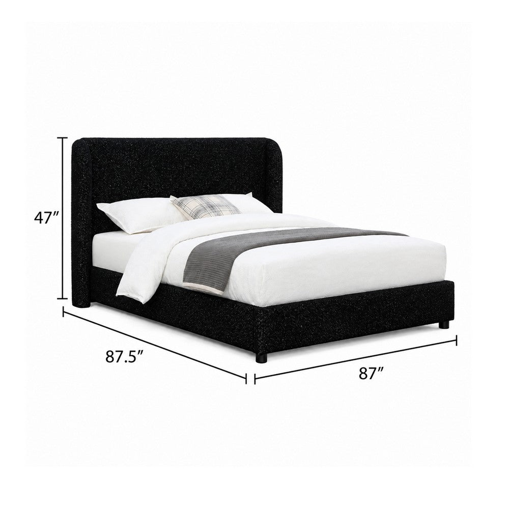 Inya King Size Bed | Shelter Padded Headboard | Black Boucle Upholstery