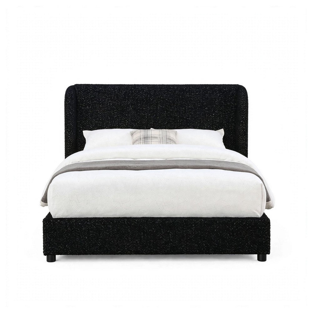 Inya Full Size Bed | Shelter Padded Headboard | Black Boucle Upholstery