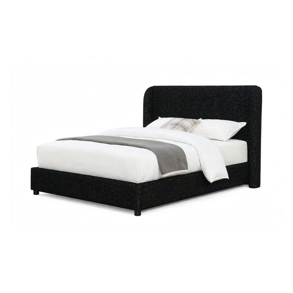 Inya Full Size Bed | Shelter Padded Headboard | Black Boucle Upholstery