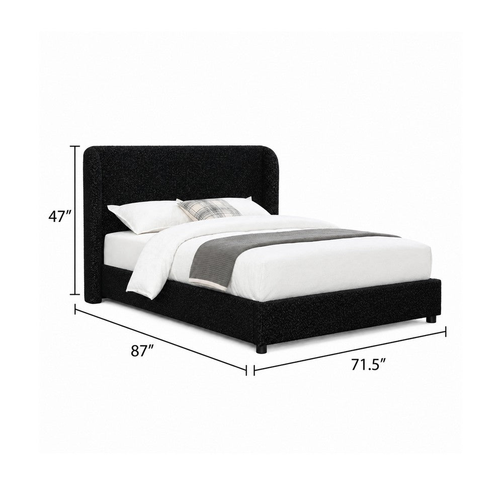 Inya Full Size Bed | Shelter Padded Headboard | Black Boucle Upholstery
