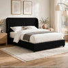 Inya Full Size Bed | Shelter Padded Headboard | Black Boucle Upholstery