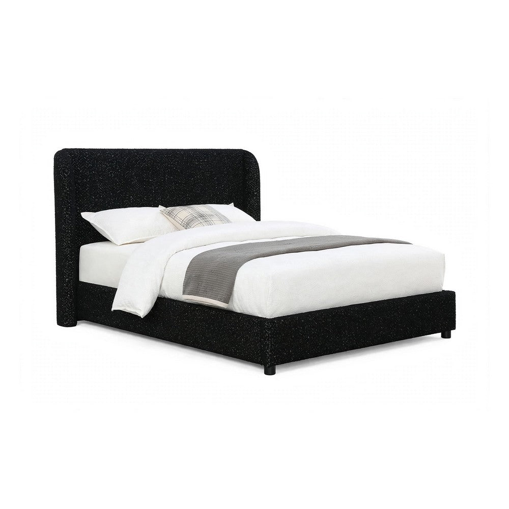 Inya Queen Size Bed | Shelter Padded Headboard | Black Boucle Upholstery