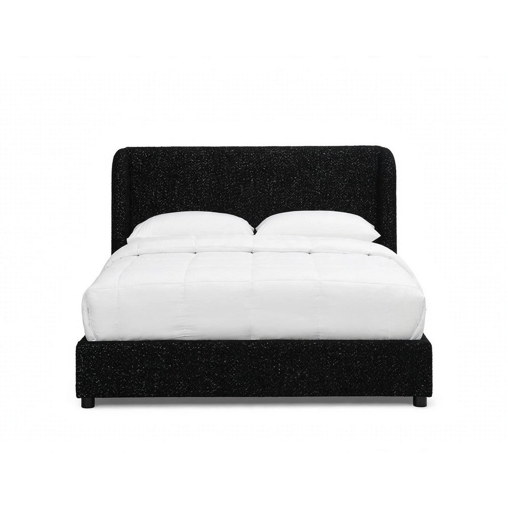 Inya Queen Size Bed | Shelter Padded Headboard | Black Boucle Upholstery