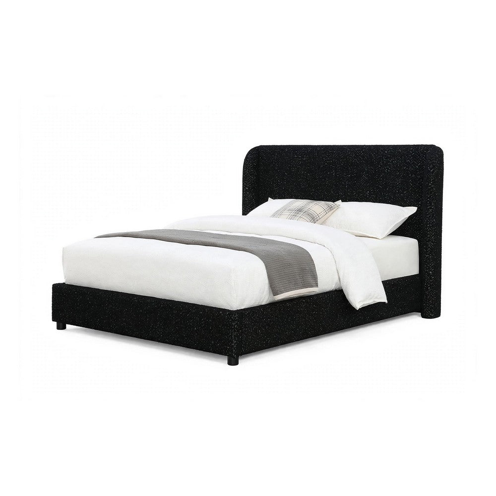 Inya Queen Size Bed | Shelter Padded Headboard | Black Boucle Upholstery