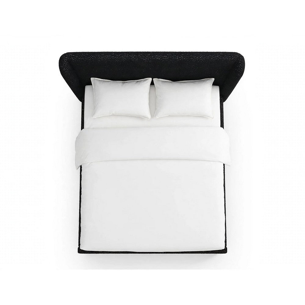 Inya Queen Size Bed | Shelter Padded Headboard | Black Boucle Upholstery