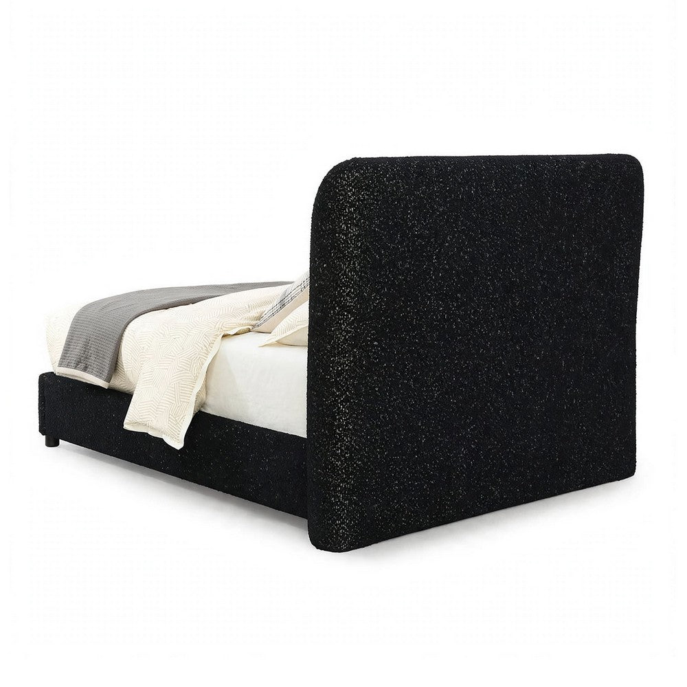 Inya Queen Size Bed | Shelter Padded Headboard | Black Boucle Upholstery