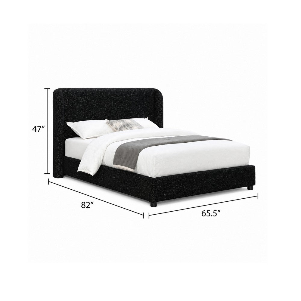 Inya Queen Size Bed | Shelter Padded Headboard | Black Boucle Upholstery