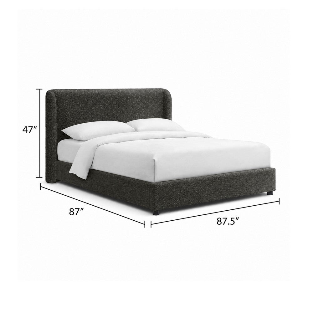 Inya King Size Bed | Shelter Padded Headboard | Gray Boucle Upholstery