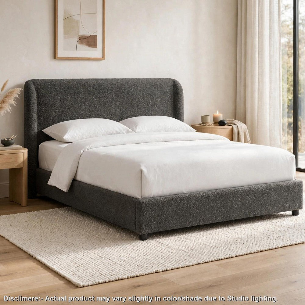 Inya King Size Bed | Shelter Padded Headboard | Gray Boucle Upholstery