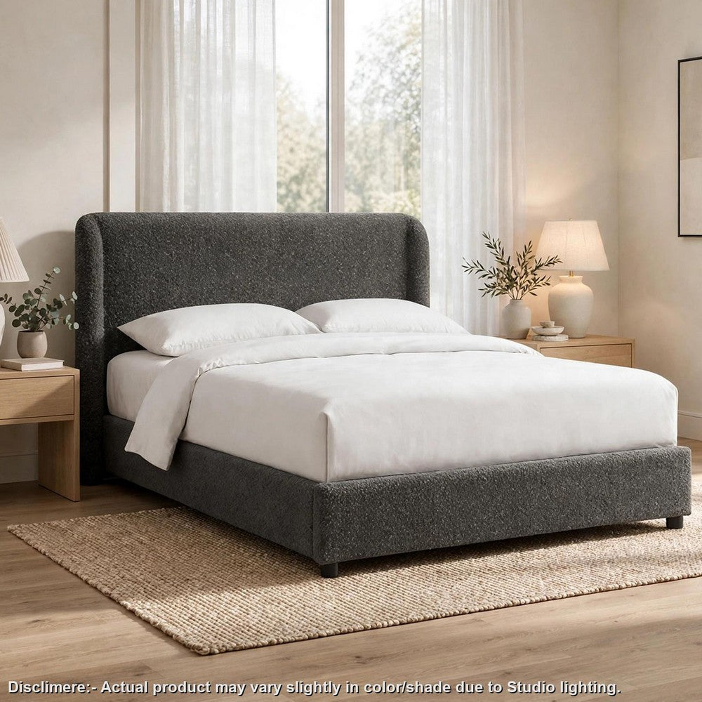 Inya Full Size Bed | Shelter Padded Headboard | Gray Boucle Upholstery