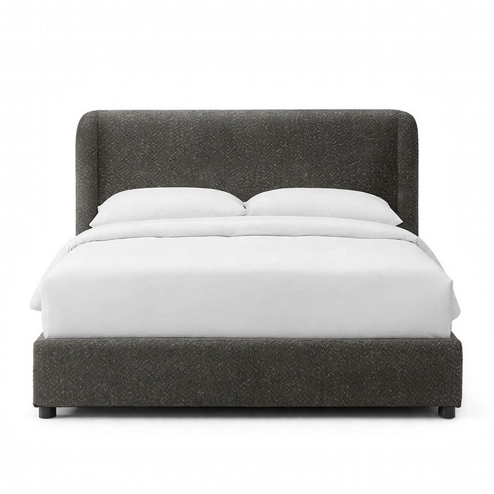 Inya Queen Size Bed | Shelter Padded Headboard | Gray Boucle Upholstery