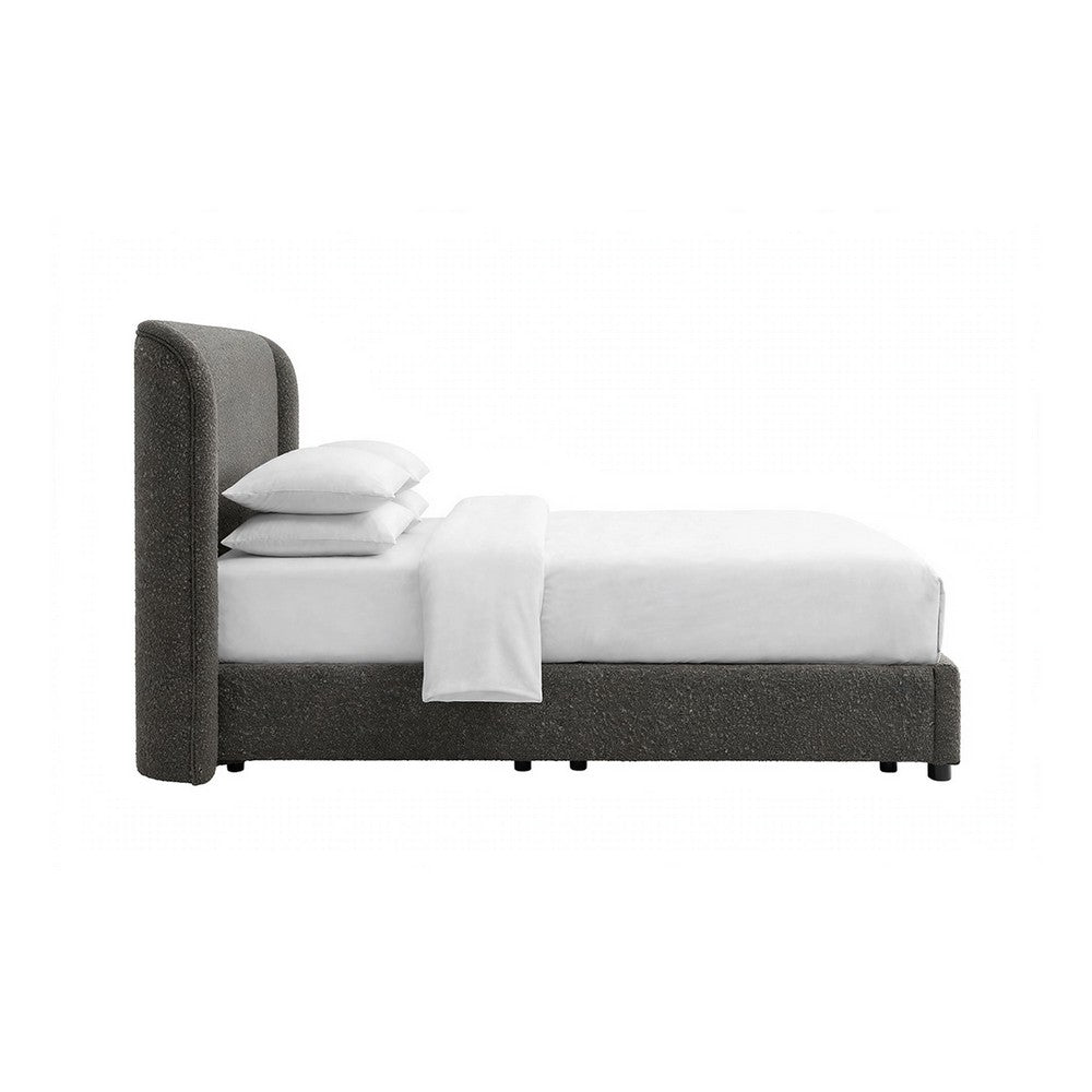 Inya Queen Size Bed | Shelter Padded Headboard | Gray Boucle Upholstery