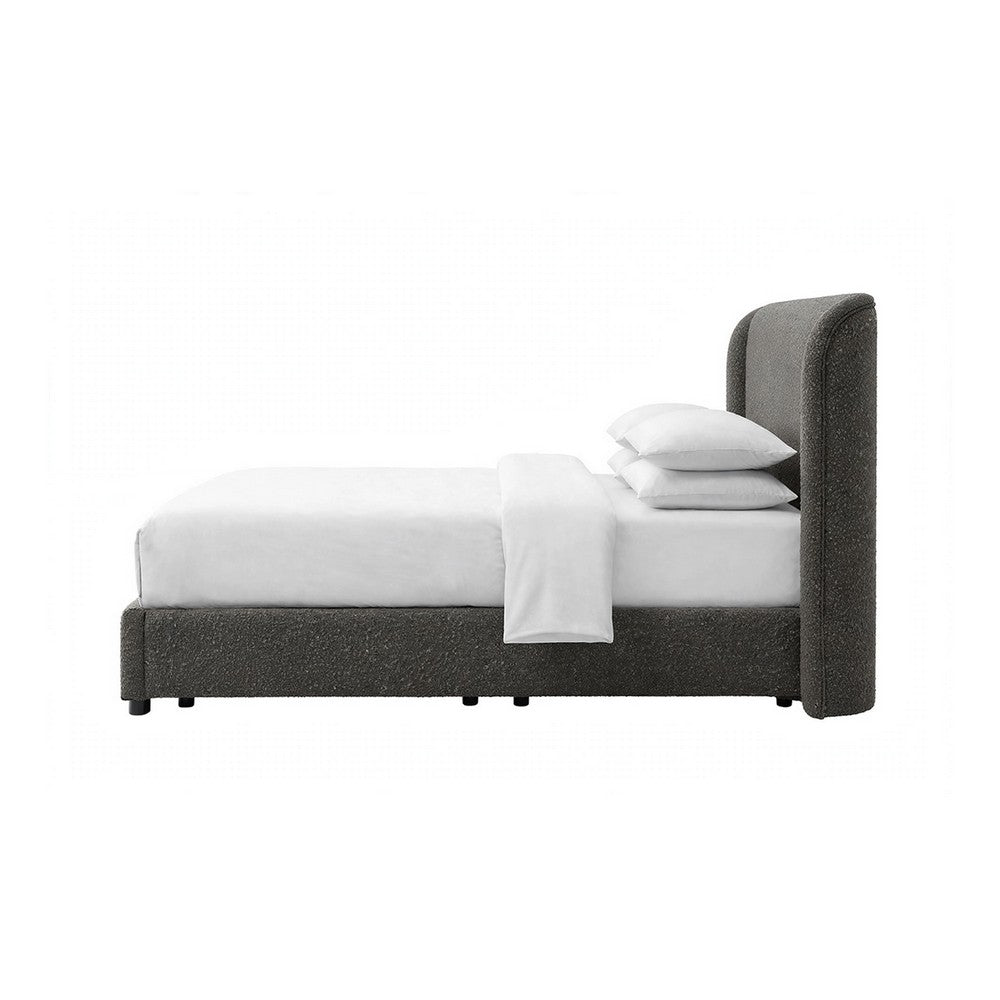 Inya Queen Size Bed | Shelter Padded Headboard | Gray Boucle Upholstery